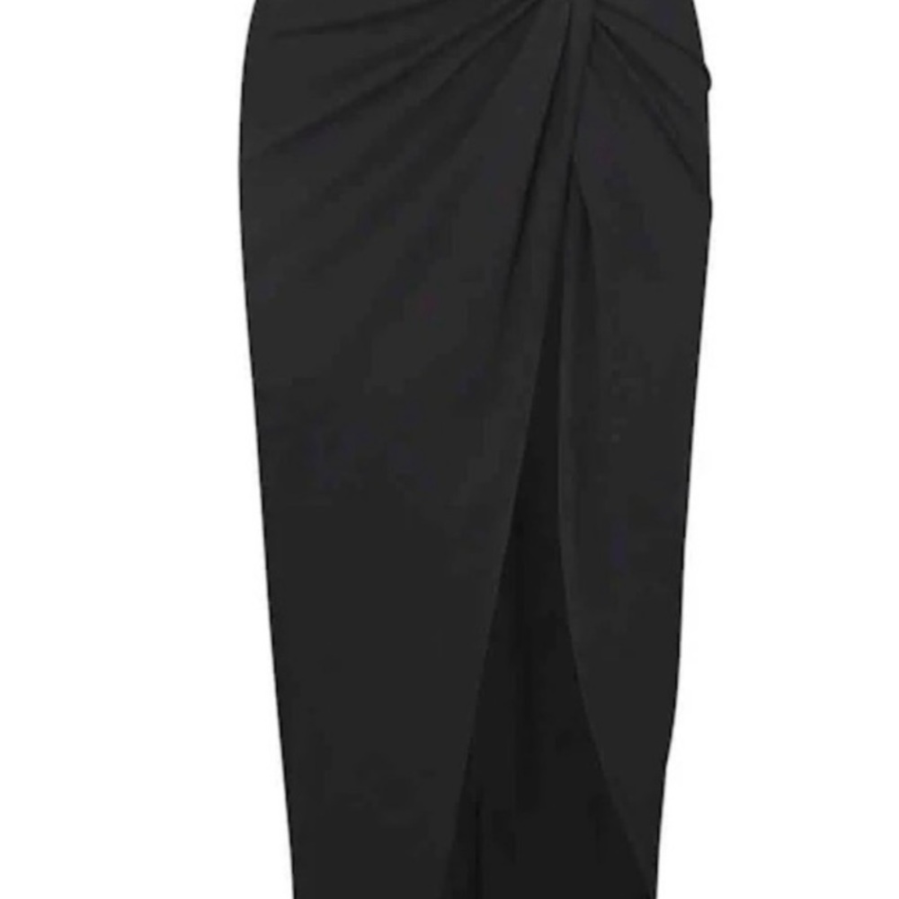 SKIMS Black Twist-Detail Pencil Midi Skirt